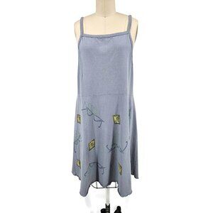 Vtg New Bluefish Heat Wave Tank Dress Womens 2 Blue Fish Organic Cotton